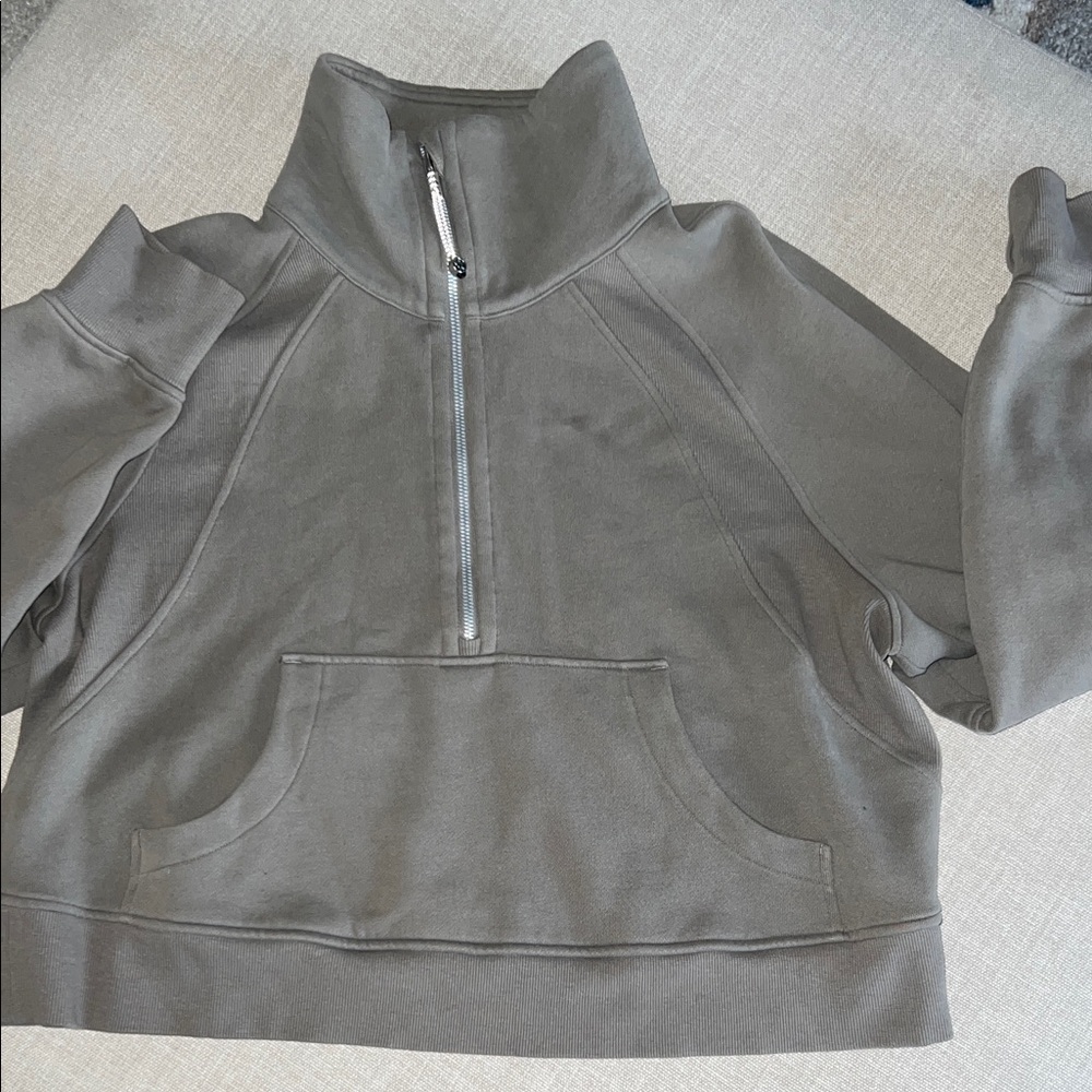 Lululemon women’s Scuba sweater half-zip pullover in Taupe colour